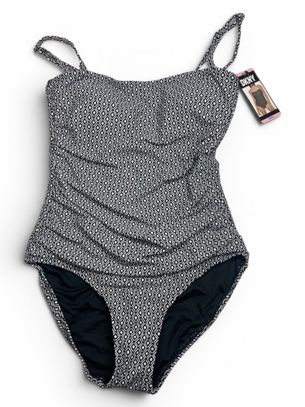 DKNY New Swimsuit One Piece Size Small Black White Diamonds
